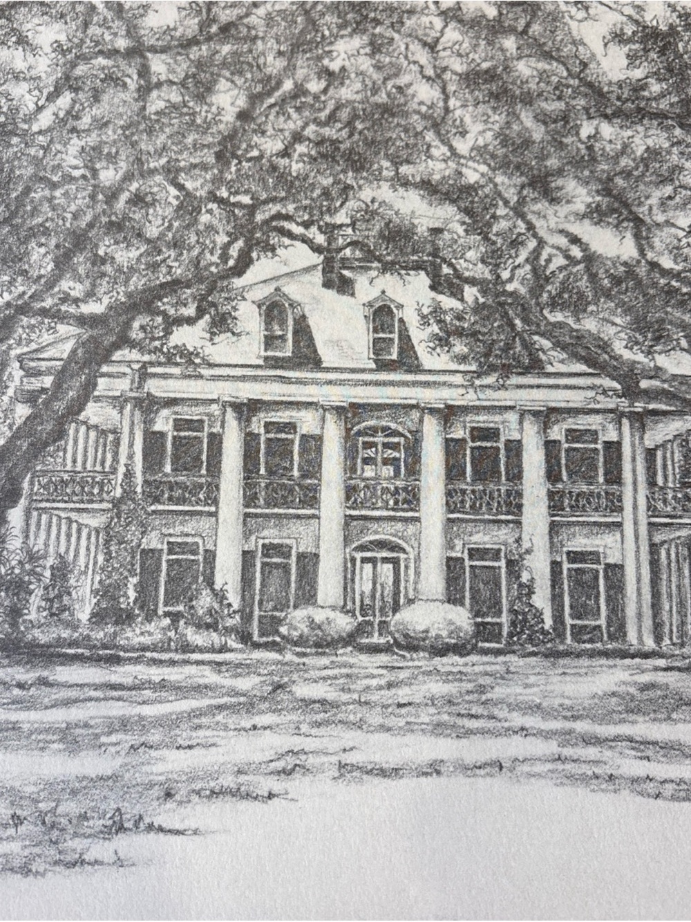 Collectible Print Of Sketch Of Oak Alley Plantation Signed By Artist 1973